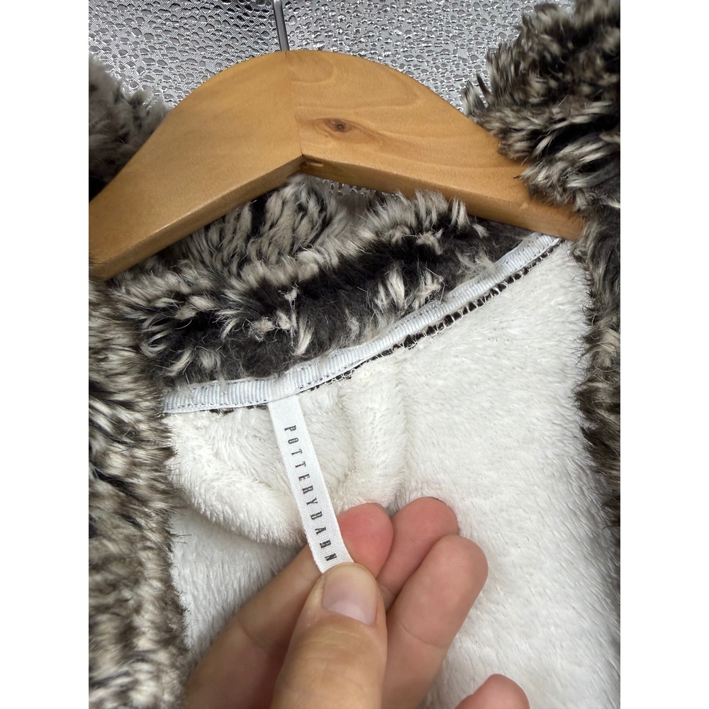 Pottery Barn Ivory Faux Fur Trim Hooded Plush Robe Extra Large XL Bathrobe - Picture 3 of 7